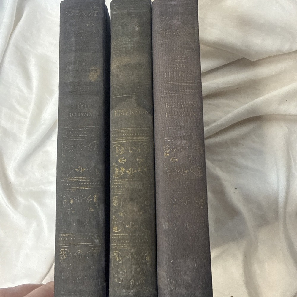 Emerson's Essays Darwin Ben Franklin LOT Hardcover Art Type Edition Vintage 3